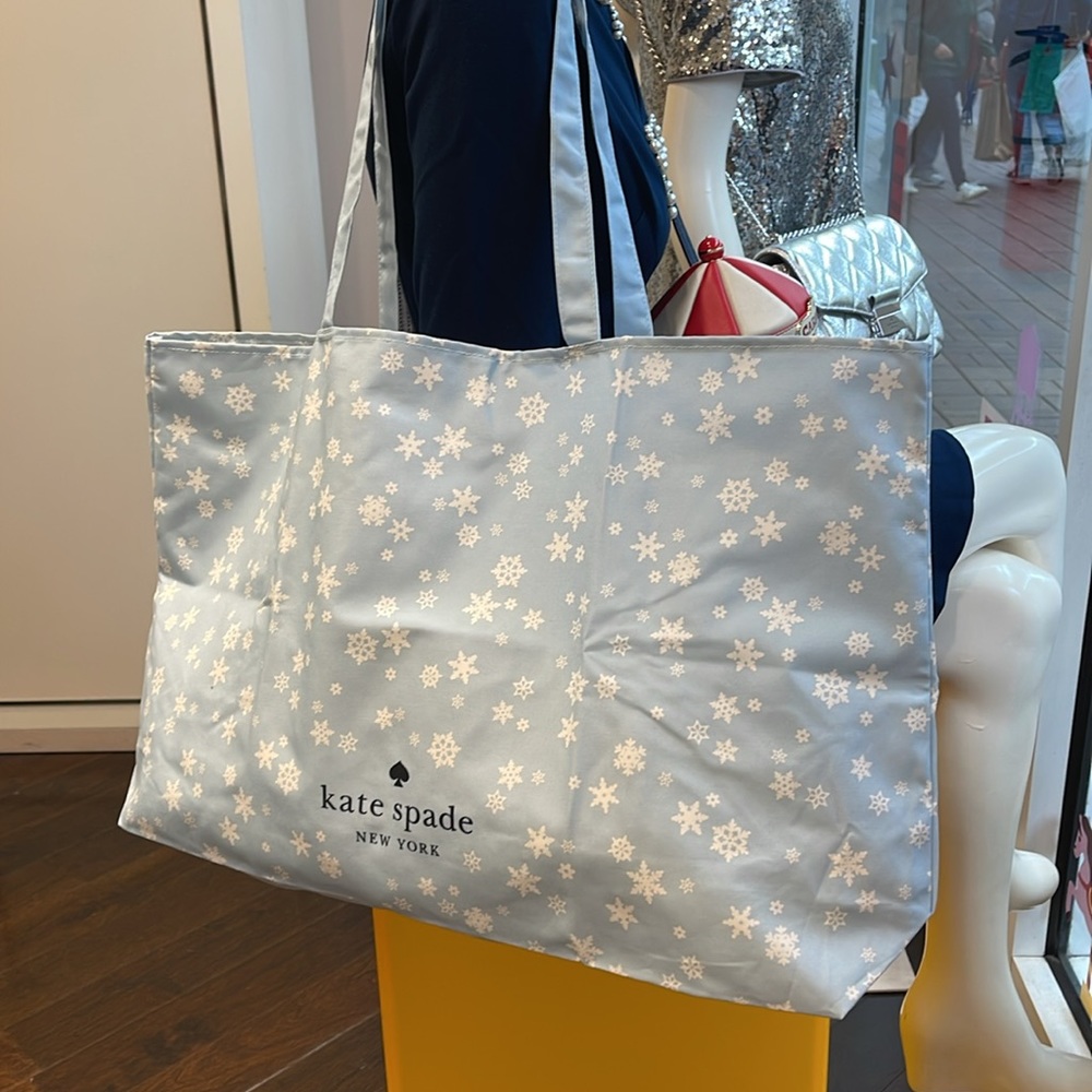 Kate Spade Snow Flakes Canvas Tote XL Reusable Shopping Beach Bag - Picture 13 of 16